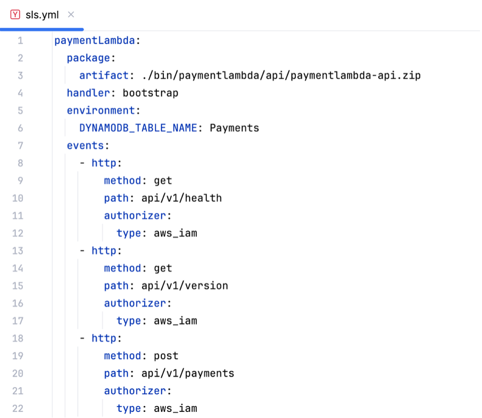 Definition of an AWS Lambda function in a serverless.yml file